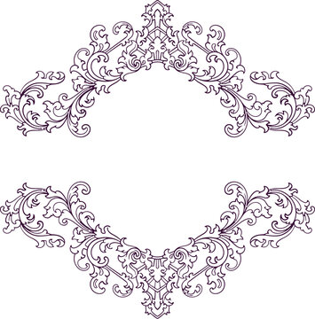 Baroque engraved. Victorian floral ornamental borders, vintage decorative frame elements. Vector illustration royal set for wedding invitation and greeting cards, ornaments romantic invitations