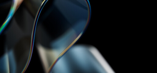 Poster - macro of transparent iridescent glass curved stripe with extreme depth of field. place for text. mod