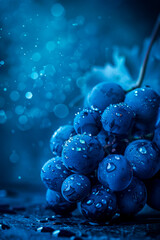 Wall Mural - Bunch of black grapes with drops of water on a dark background. Moon light