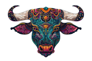 Colorful Ornate Bull Head Design Vibrant Ethnic Illustration for Posters, Prints, TShirts