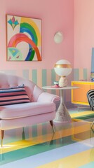 Wall Mural - a pink chair and a table in a room