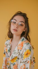 Canvas Print - a woman wearing glasses and a floral shirt