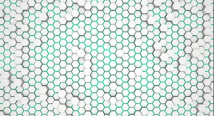 Poster - White and teal hexagonal background with a clean and modern animated design.