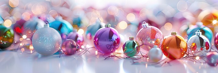 Aufkleber - Shimmering Christmas Baubles and Tinsel Arranged on a Clean Pastel Background for Holiday Decor
