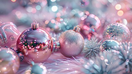 Aufkleber - Charming Display of Shimmering Christmas Baubles and Tinsel on Crisp White Surface