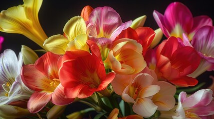 Sticker - Close up photograph of typical freesia flowers in a floral arrangement