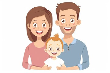 Sticker - Happy cartoon family portrait flat design neutral colors highlighting love and unity in a modern clean style