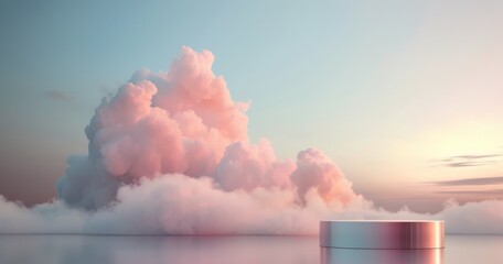 Wall Mural - Pink Flowers in Vase Against Blue and White Clouds