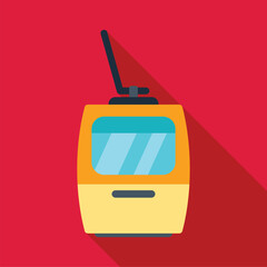 Poster - yellow tramcar moving on red background, urban transport concept