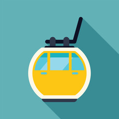 Sticker - Yellow cable car moving up, funicular railway transporting tourists to the top of the mountain