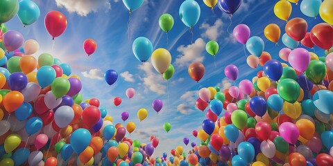 Colorful balloons fill the sky with vibrant hues Generative AI, party, sky, celebration, colorful