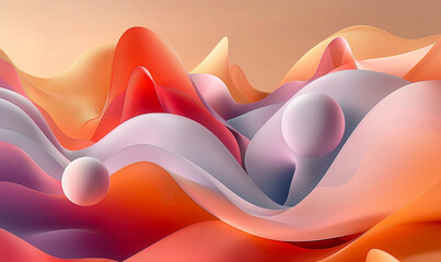Poster - Fluid Abstract Shapes with Soft Gradient Colors and Spherical Elements in a Dreamlike Landscape - Creative Background Concept for Design and Art Projects