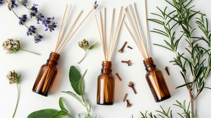 Canvas Print - Aromatic sticks for spa treatments against white backdrop