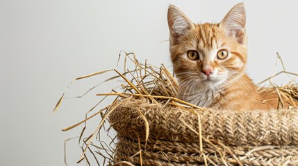 Sticker - Red feline in straw container separated on blank backdrop