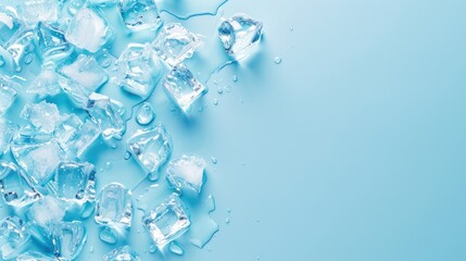 Wall Mural - Close up of transparent ice cubes on a light blue backdrop with color tone effect