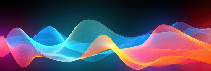 Poster - Colorful waves on black background: vibrant swirls of various hues create a mesmerizing visual display.