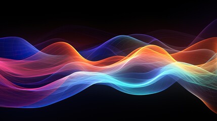 Poster - Colorful waves on black background: vibrant swirls of various hues create a mesmerizing visual display.