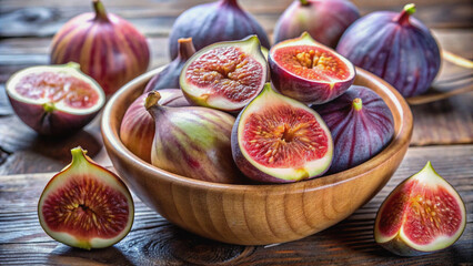 Fresh Figs in Wooden Bowl on Rustic Tabletop