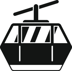 Sticker - Black silhouette of a funicular cabin hanging on a cableway, transporting passengers up to their destination