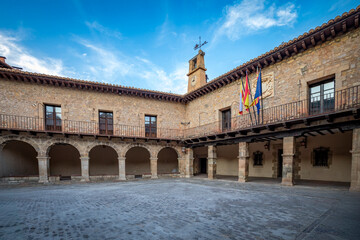 Wall Mural - Plaza Mayor de Albarracin, Teruel, Aragon, Spain, with the porticoed town hall building and its bell tower