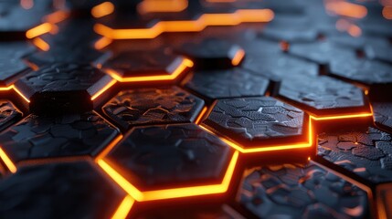 Poster - Futuristic 3D hexagons with glowing edges, creating a high-tech visual effect.