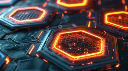 Poster - Futuristic 3D hexagons with glowing edges, creating a high-tech visual effect.