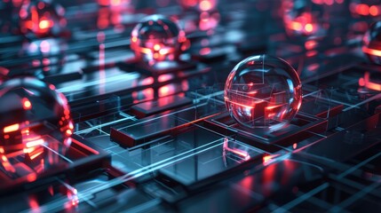 Poster - Futuristic 3D shapes with glowing edges and transparent surfaces, creating a high-tech visual.