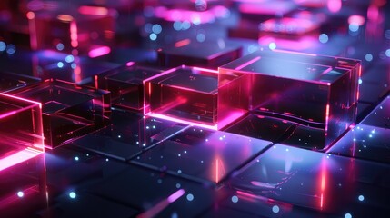 Poster - Futuristic 3D shapes with glowing edges and transparent surfaces, creating a high-tech visual.
