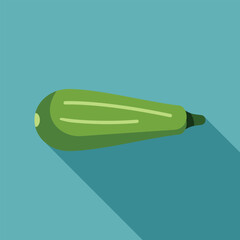 Sticker - Green zucchini squash is lying horizontally on a blue background with a long shadow