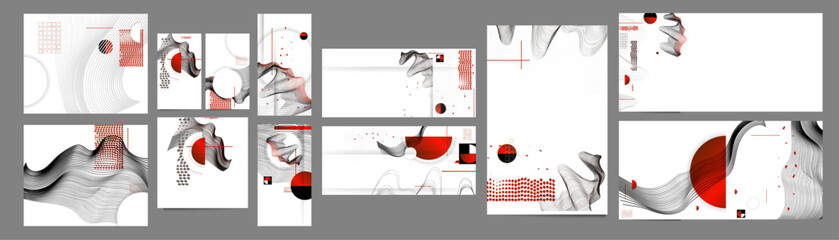 Wall Mural - Poster design Japanese style templates set invitations to lines abstract background for book cover texture brochure