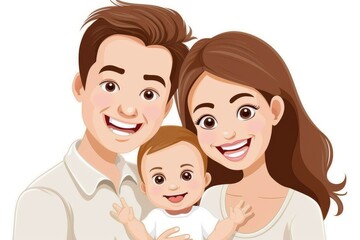 Sticker - Young family with baby in minimalist illustration vibrant colors joyful expressions cozy atmosphere digital art heartwarming scene bonding love and care