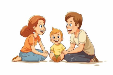 Poster - Happy family with baby in cozy nursery vibrant colors joyful expressions digital art heartwarming scene bonding love and care playful mood