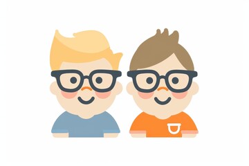 Sticker - Fun cartoon of two boys with glasses bright and playful illustration cheerful and dynamic characters lively and engaging scene