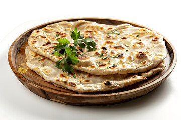 Plate of tasty Laccha Paratha with on white background.