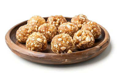 Wall Mural - Plate of tasty Laddu with on white background.