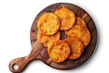 Plate of tasty Malpua with on white background.