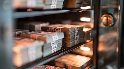 Wall Mural - Stacks of Banknotes Secured in a Vault Symbolizing Financial Stability