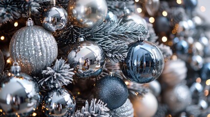 Wall Mural - Christmas tree decorations with shiny balls for festive celebration