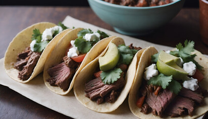 Wall Mural - carne asada tacos with cilantro and avocado