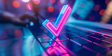 Poster - Check mark pink color on keyboard