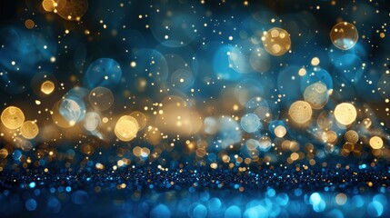 background of abstract glitter lights. blue, gold and black. de focused. banner - generative ai