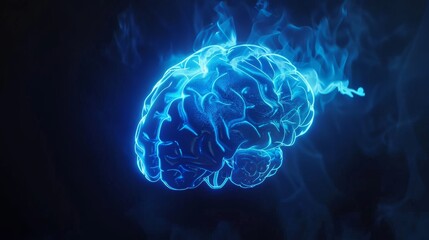 Poster - A glowing blue brain with black background