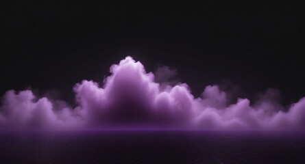 Wall Mural - purple clouds grid lines hologram projection on plain black background with copy space