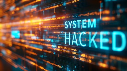 Poster - a vibrant, digital image showcasing a system hacking incident with 'system hacked' text and blurred 
