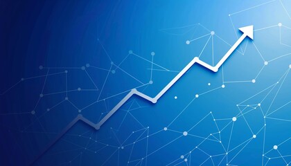Poster - a simple upward arrow on a blue background with a line graph.