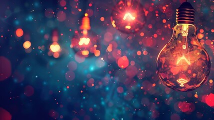 Poster - Glowing light bulbs with bokeh effect in the background. Energy and inspiration concept.