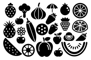 Wall Mural - Vegetables set icons in black style