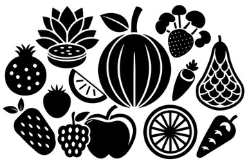 Wall Mural - Vegetables set icons in black style