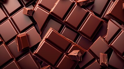 Poster - Macro view of chocolate bars with rich textures and pieces. Tasty food background emphasizing indulgence.