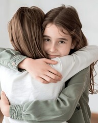 Wall Mural - A semi close-up shot of a person hugging another from behind, conveying warmth and emotional support, promoting the importance of good communication and attentiveness, more clarity with clear light